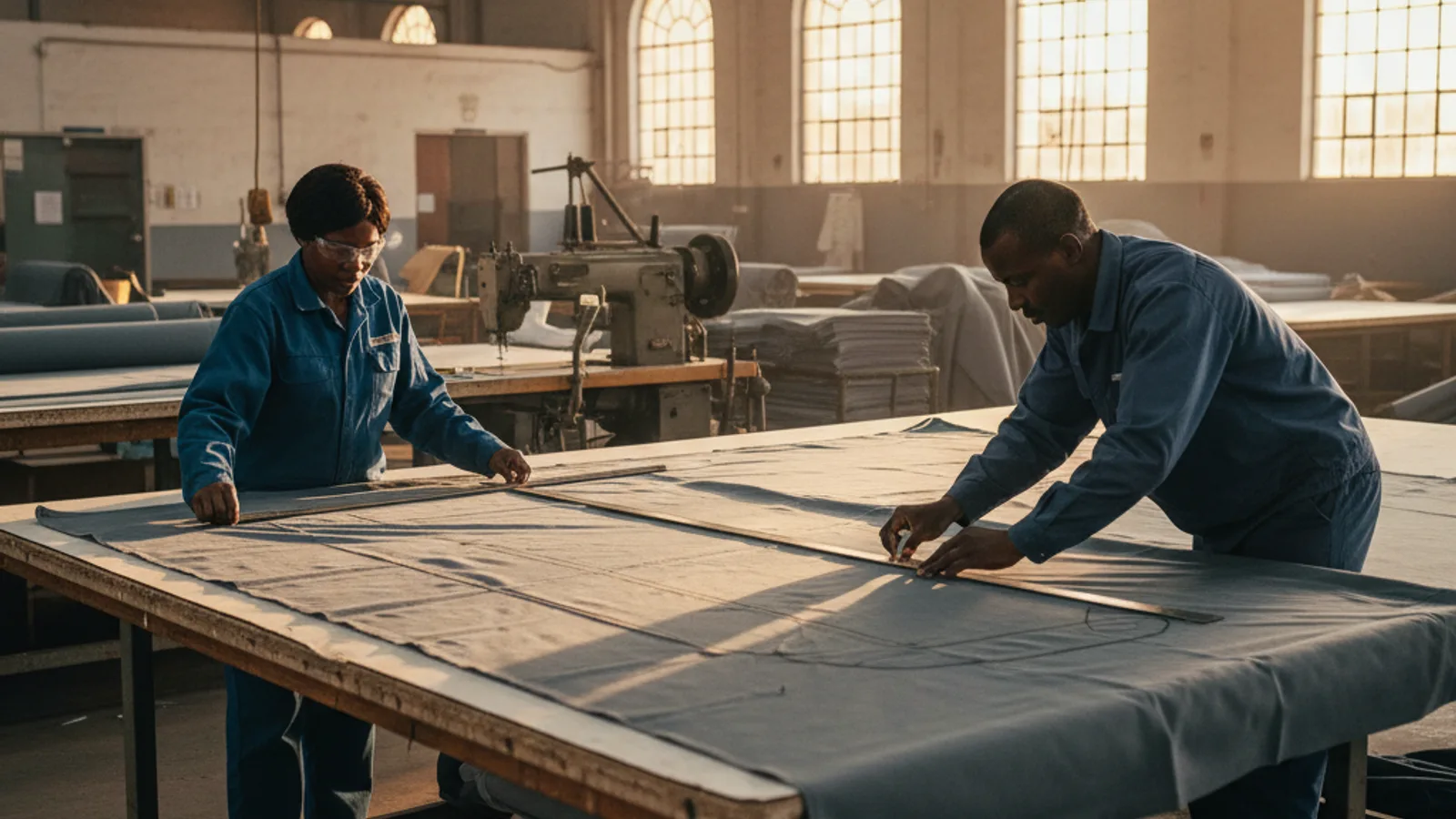 Minurphy staff measuring a tarp on a customer site in Durban