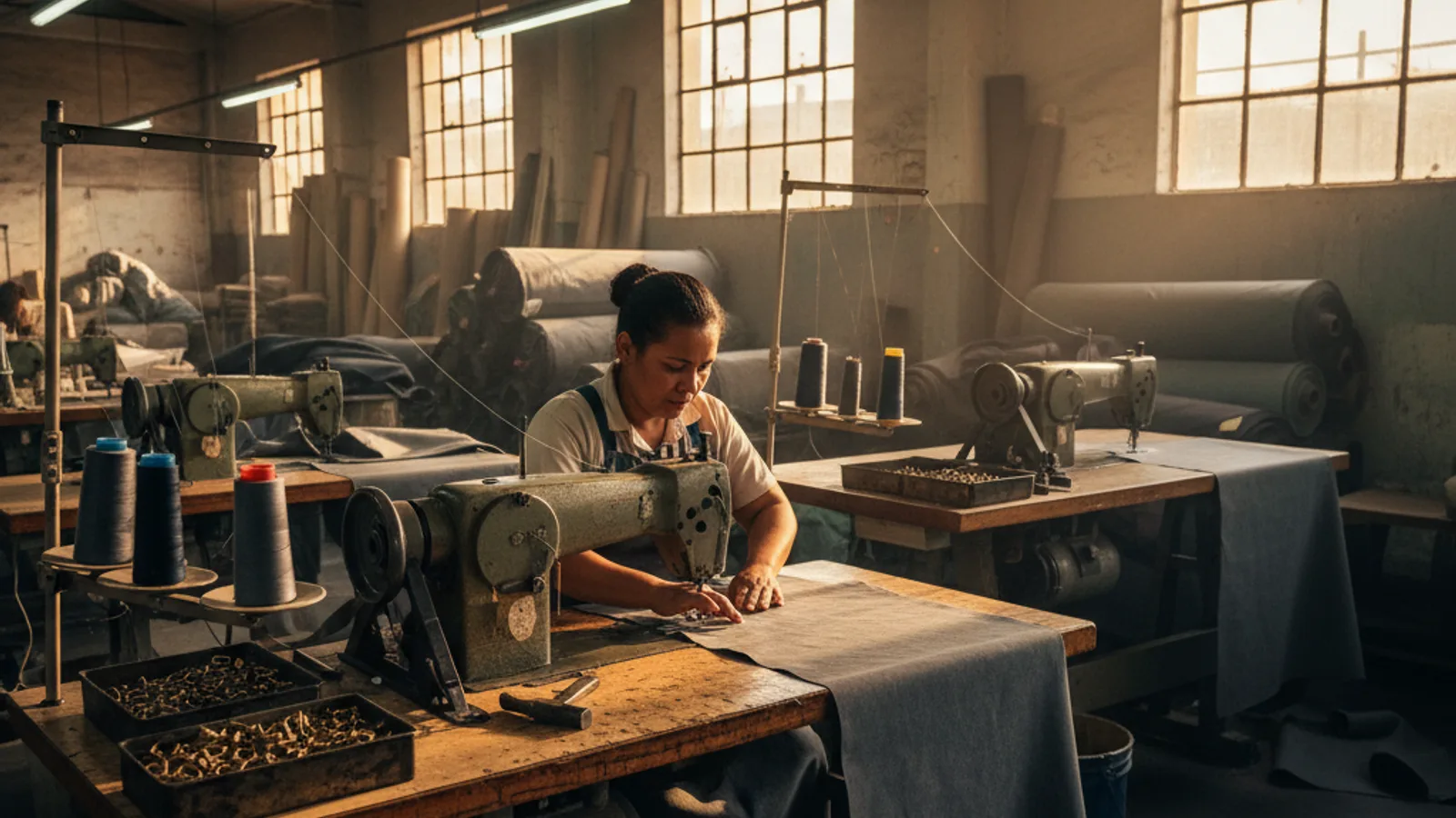 Minurphy factory floor in KZN with rolled tarpaulin stock