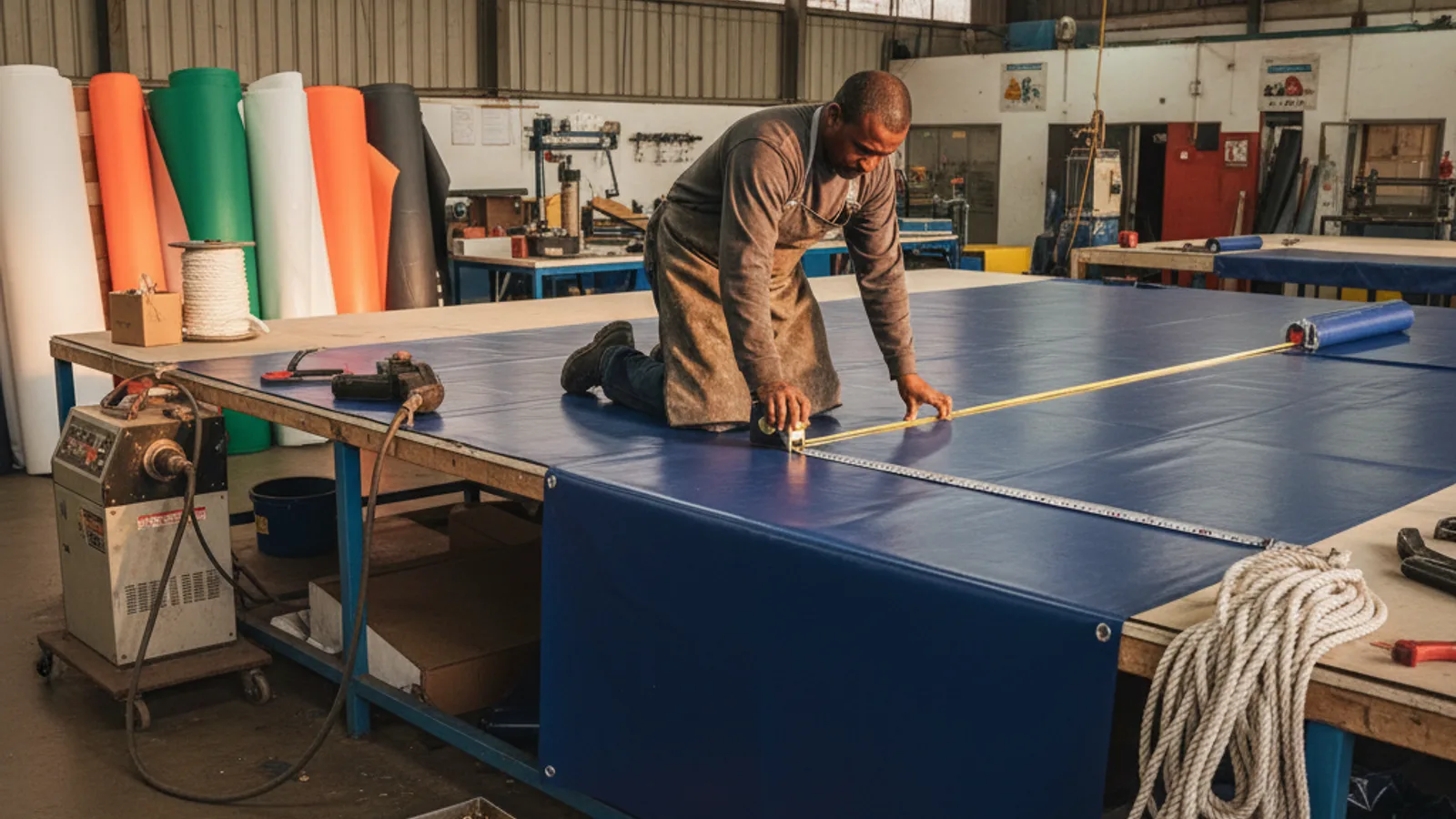 Factory floor with Minurphy staff cutting PVC to custom spec