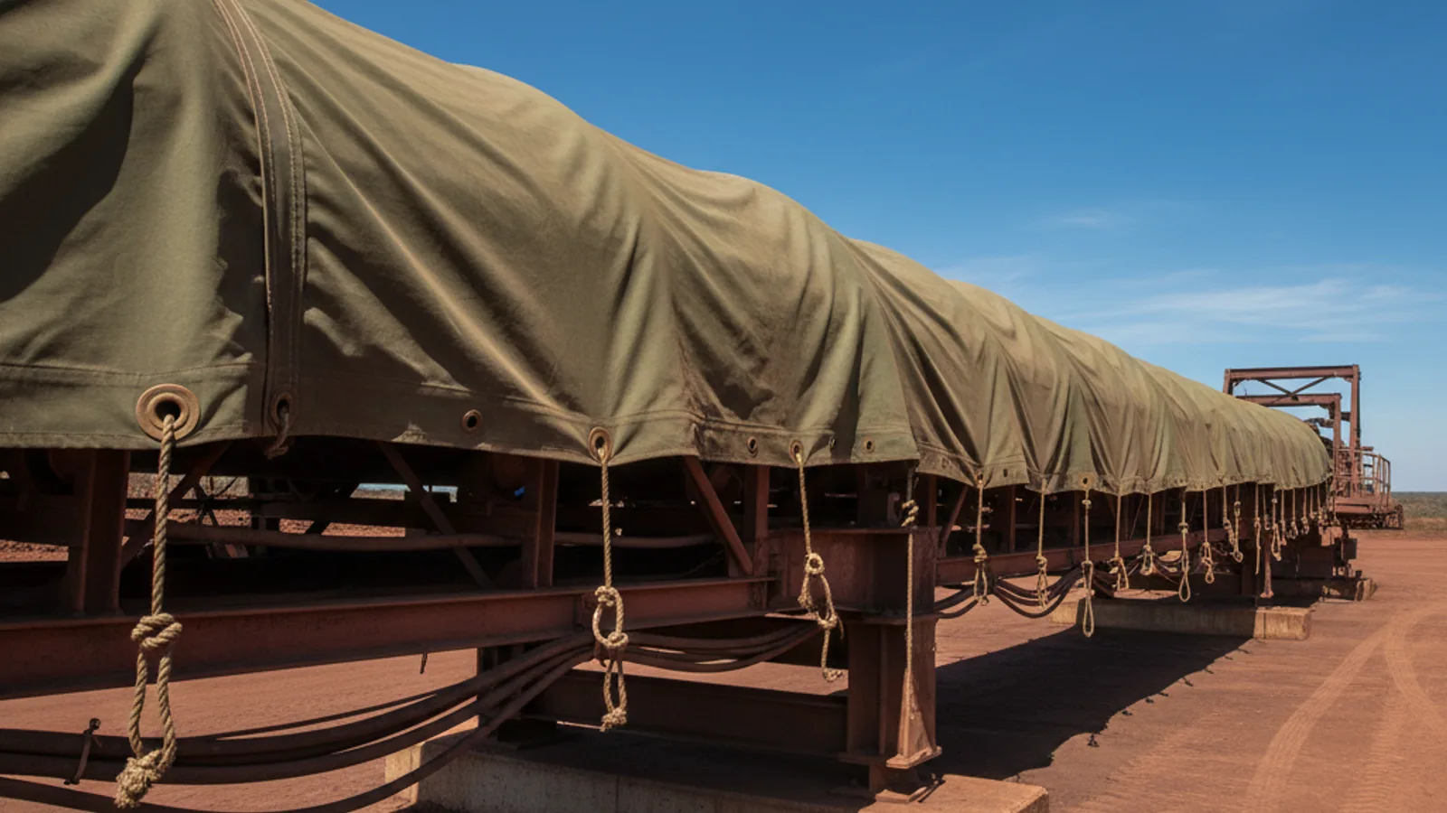Industrial-scale PVC cover over mining equipment